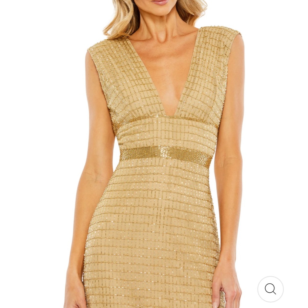 Mac Duggal Gold Deep V Sequin Column Gown - Picture 3 of 3
